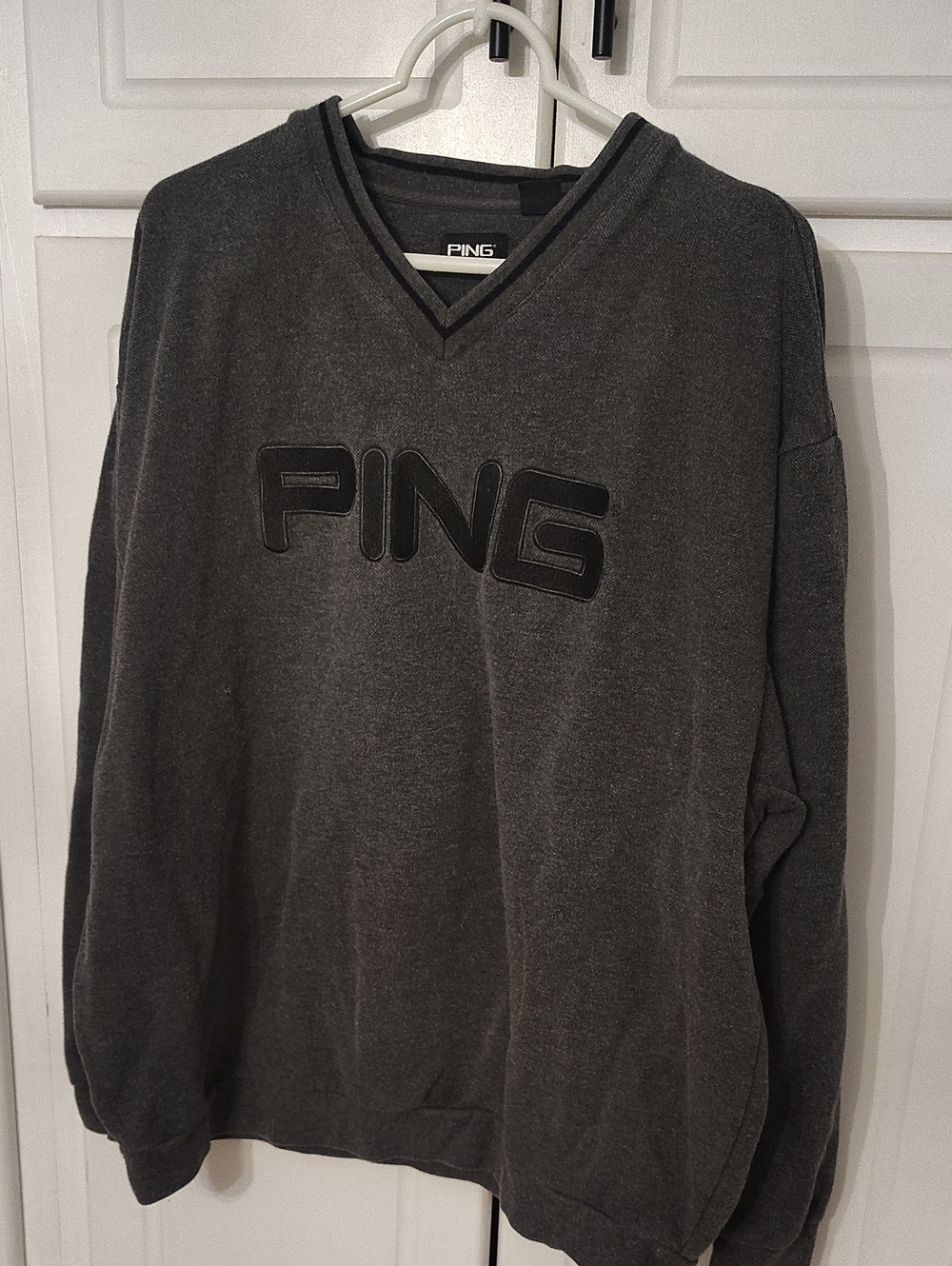 PING Charcoal Gray V-Neck Logo Sweater
